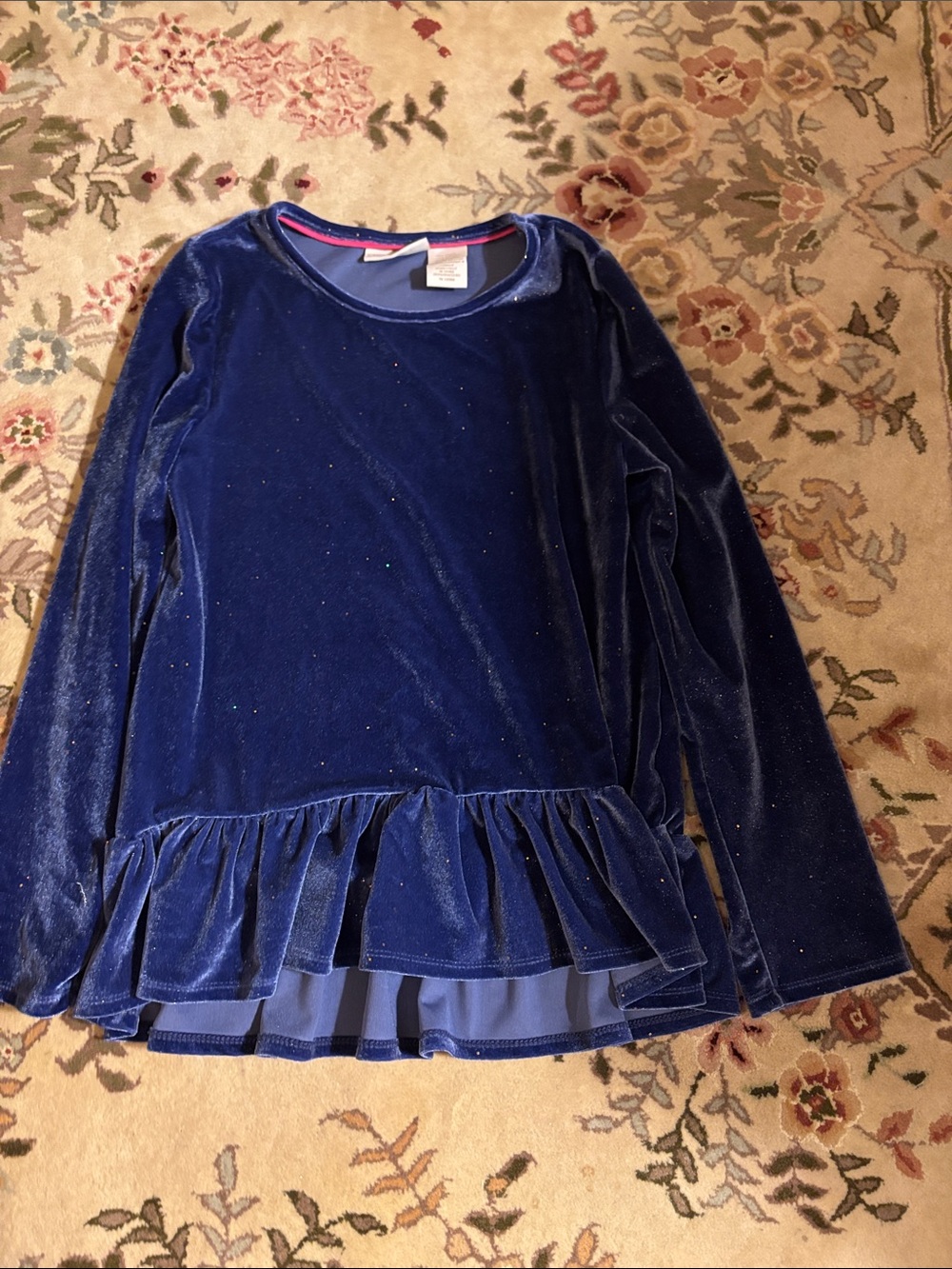 Cynthia Rowley Girls' Velvet Ruffle Hem Long-Sleeve Top - Purple